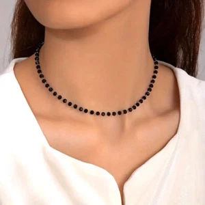 Vintage Boho Clavicle Chain Rice Bead Necklace Jewelry Women Gift Fashion Black - Picture 1 of 5