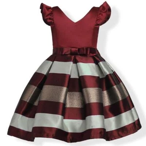 Girls Summer Cute and Elegant V-Neck Stripes Waist Bow Princess Knot Dress - Picture 1 of 15