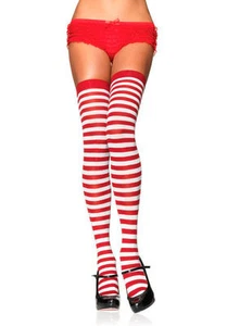 Red White Striped Long Socks Thigh High Candy Cane Stripes Sock Over Knee One Sz - Picture 1 of 4