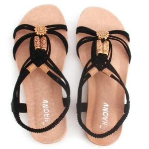 Summer Anti-Slip Women's Thong Sandals Peep Toe Vintage Flats Flower Beads BB - Picture 1 of 14