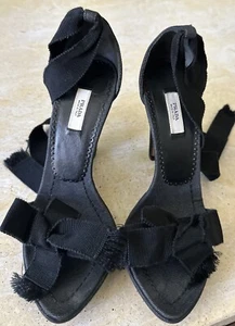 Prada Heel Black Open Toe Ankle Tie Size 35 1/2 - Picture 1 of 17