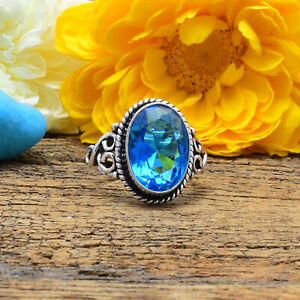 Enchanting London Blue Topaz Gemstone 925 Sterling Silver Handmade Ring All Size
