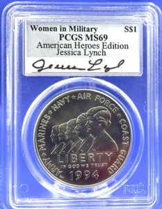 🏆1994-W WOMEN IN MILITARY Silver Dollar American Heros Lynch Sig ✅ PCGS MS69 🏆 - Picture 1 of 4
