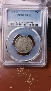 1910 D Barber Silver Quarter Dollar 25C PCGS VF20 Beauty Original 5174 - Picture 1 of 4
