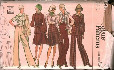 8453 Vintage Vogue Sewing Pattern Misses Jacket Shirt Pants Skirt 1970s Career - Image 1 of 2