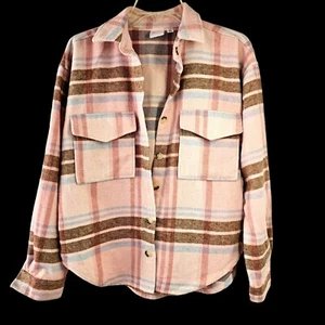 Mad Engine Pink Plaid Barbie Flannel Shirt Womens S/M Button Up Long Sleeve NEW - Picture 1 of 9