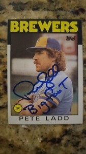 PETE LADD autograph baseball card 1986 Topps #163 signed Milwaukee Brewers auto