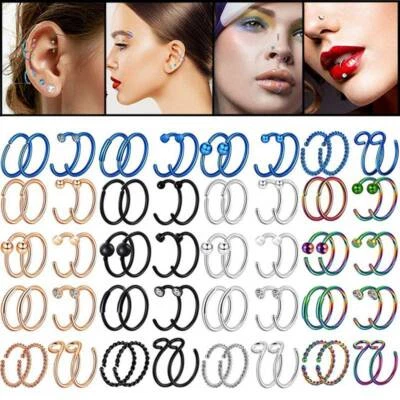 PAR de aro de nariz en forma de C anillo con bisagras sin costuras de acero inoxidable para labios 20G Foto 1 de 4