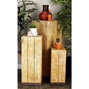 Litton Lane 15 in. Brown Wood Pedestal End Table (Set of 3) - Picture 1 of 10
