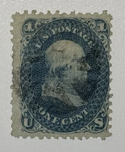 US #86 1868 1c blue Franklin “E”grill 11x13mm Used; $450 SCV - Picture 1 of 3