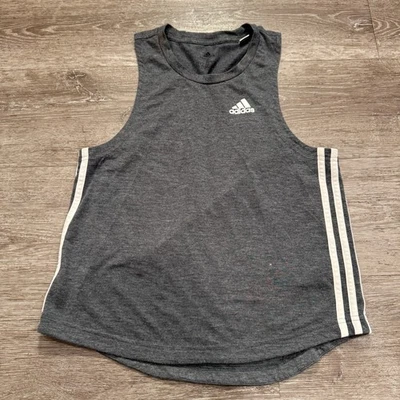 Camiseta sin mangas Adidas para mujer pequeña gris Aeroready verde primitivo a rayas mezcla de algodón adulto Foto 1 de 4