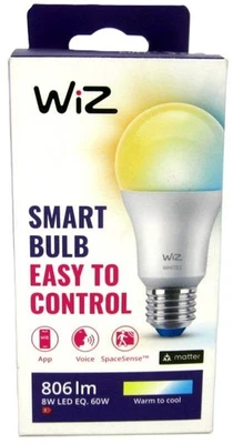 WiZ A60 E27 Smart LED Bulb 806Lm 8W RGB Colour Globe App & Voice Control WiFi - Image 1 of 4