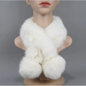 Bufanda Bufandas Suaves Piel de Conejo Real Peluche Genuino Invierno Cálido Nieve Mujeres Pompones - Imagen 1 de 26