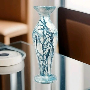 Kathy Devlin Bud Vase 5 Zoll blau gepresstes Blatt Ton Colorado - Bild 1 von 7