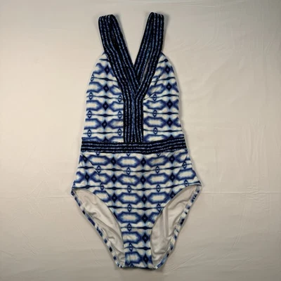 Traje de baño Michael Kors de una pieza con espalda cruzada - Talla 6 azul verano brisa natación Foto 1 de 4