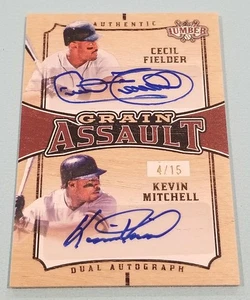 Cecil Fielder Kevin Mitchell Dual Signed 2024 Leaf Lumber Grain Assault Card - Picture 1 of 2
