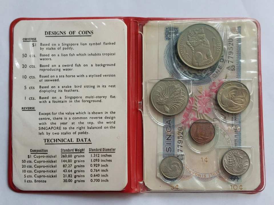 Singapur 1967 6 monedas BU conjunto embalaje original nueva emisión con nota Foto 1 de 4