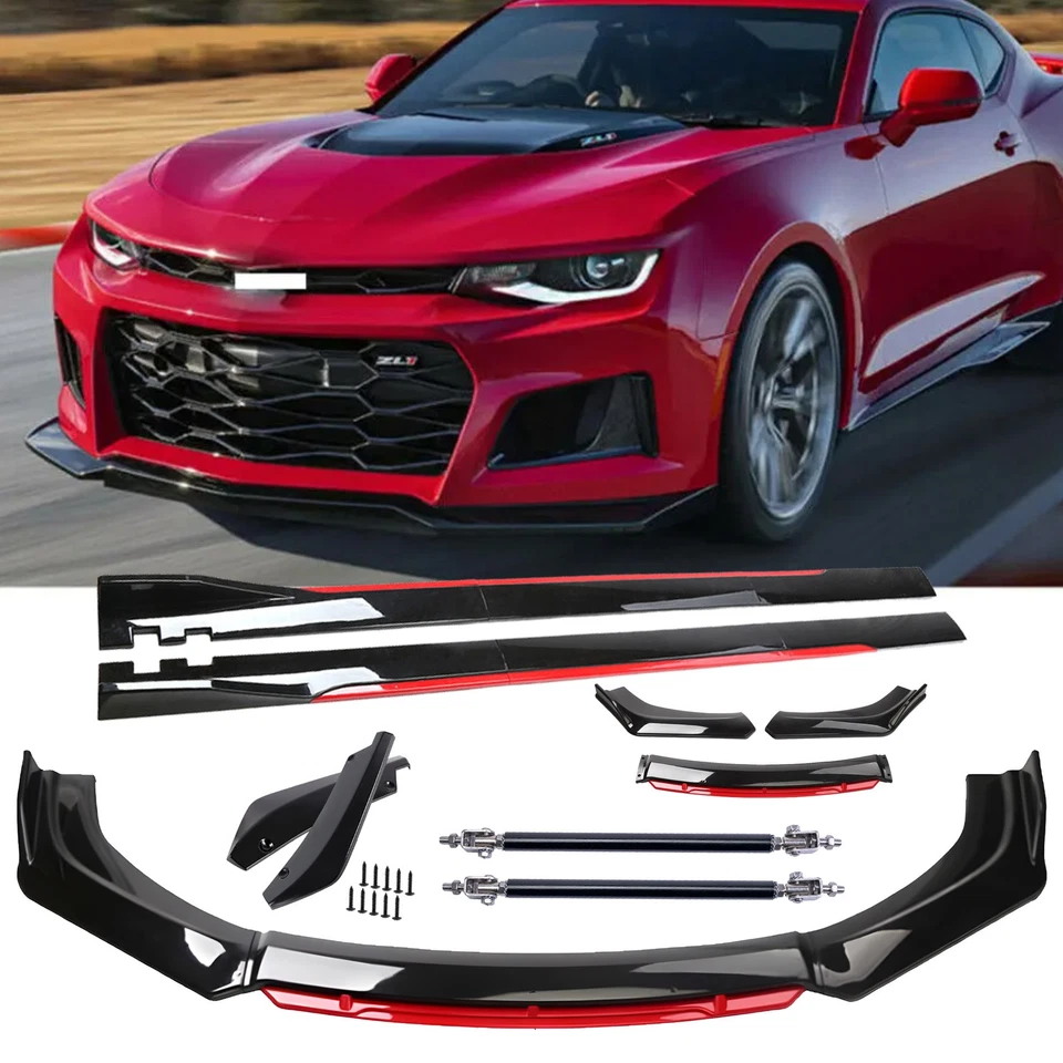 Gloss Black Red Front Bumper Lip Spoiler Splitter For Chevrolet Camaro LT SS R - Изображение 1 из 4