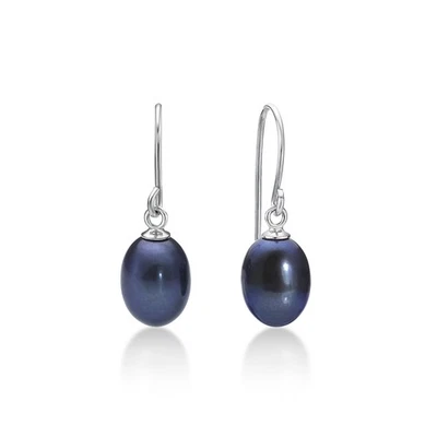 Black Pearl Dangle Earrings for Women in 925 Sterling Silver - Fish Hook - 7mm - Image 1 of 4