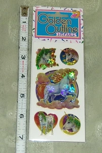 Vintage Twin Seven Golden Outline Prism Holographic Stickers Unicorn Stars NIP 1 - Picture 1 of 2