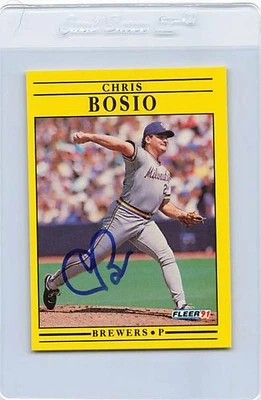 1991 Fleer #576 Chris Bosio Brewers Signed Auto *L100 - Image 1 of 2
