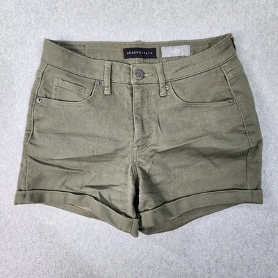 Pantalones cortos Aeropostale midi con puños para mujer talla 4 (26x3) verde 5 bolsillos Foto 1 de 4