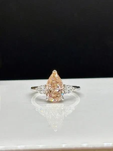 2.50Ct Pink & White Pear Cut Moissanite Women’s Timeless Gift Ring in 925 Silver - Picture 1 of 13