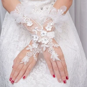 Braut Absatz Spitzenhandschuhe - 1 Paar eleganter fingerloser Handschuh Hochzeit Zubehör - Bild 1 von 20