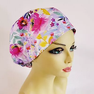 European Women Scrub Hat, Surgical Cap, Floral  Nurses Hat, Medical, USA Made - Image 1 of 4