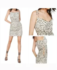 Nastygal Satin Animal Print Dress Leopard  Size 6 Lace Up Sides - Picture 1 of 18