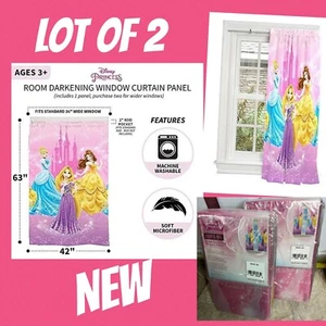 Disney Princess Kids Room Darkening Window Curtain Panel, 42”x 63” Lot 2 Ariel - Picture 1 of 9
