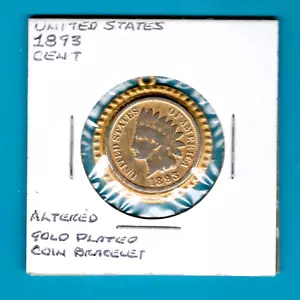 FANTASTIC GOLD PLATED INDIAN HEAD CENT COIN BRACELET, 1893, KM# 90a - Picture 1 of 4