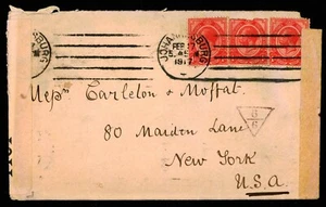 Cubierta de tiempo de guerra 1917 - Johannesburgo a Nueva York. PASE POR CENSOR EST. $15,00 (ESP#5293) - Imagen 1 de 2