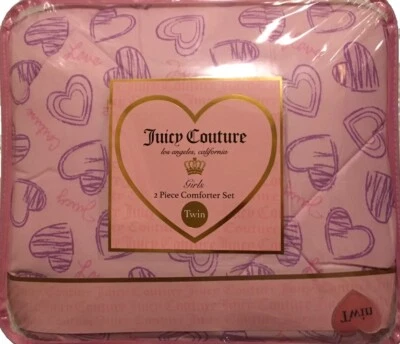 JUICY COUTURE 2PC HEARTS 💜💜  LOVE TWIN COMFORTER SET  Pink~Purple NWT - Image 1 of 4