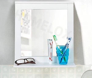 MAINE White Bathroom Mirror Wood Frame Mirror Wall Mounted With Cosmetics Shelf - Picture 1 of 4