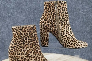 Steve Madden Boots Womens 6 M Pixie Leopard Print Heels Ankle Bootie Brown Fur - Picture 1 of 5