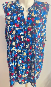 Cocomo Damen 3X blau rot Multi Top Shirt Biesen V-Ausschnitt flüssiger Strick ärmellos - Bild 1 von 6