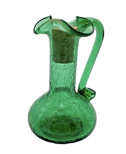 Vintage Pilgrim Emerald Green Rainbow Crackle Glass 5" Cruet USA - Picture 1 of 9