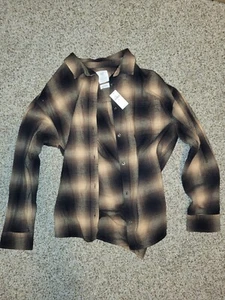 NWT Girls Gap Teen Button Up Flannel Shirt Brown Size XL 12 $45 BTS - Picture 1 of 3