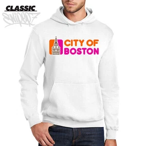City of Boston Dunkin Donuts White Classic Hoodie Red Sox Bruins Celtic Parody - Picture 1 of 3
