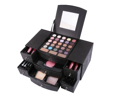 CAMEO BLACK MAKEUP GIRLS EYESHADOWS LIPS BLUSH DRAWER DELUXE REUSABLE KIT - Image 1 of 3