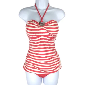 Michael Kors | Red White Striped Halter Tankini Swimsuit w/Bottoms | Women M EUC - Picture 1 of 6