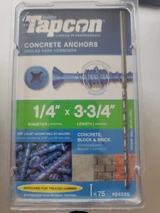 TAPCON 24395 1/4-in x 3-3/4-in Phillips-Flat-Head Concrete Screw Anchor 75-Pack - Picture 1 of 3