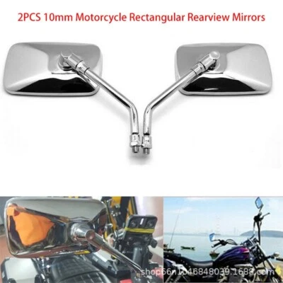 2x Chrome Motorcycle Rear Side View Mirrors Rectangle Universal Motorbike M10 - image 1 of 4
