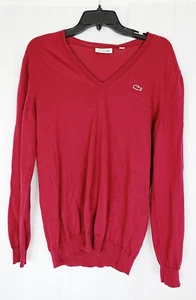 Lacoste 44 Burgundy Red V-Neck Sweater Pullover Jumper Long Sleeve Crocodile Log - Picture 1 of 7