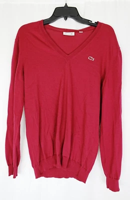 Suéter Jersey Lacoste 44 Rojo Borgoña Cuello en V Manga Larga Leña de Cocodrilo Foto 1 de 4