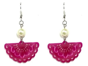 1 Paar Edelstahl Hänger Ohrringe mit Fächer und Perle 5,5cm - Bild 1 von 6