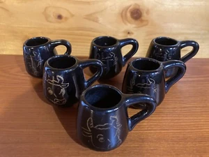 Vintage Japan Ceramic Black Mini Tea Cups with Cow Head Design (Set of 6) - Picture 1 of 22