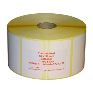 Thermo Etiketten auf Rolle - 57 x 32 mm - 2.100 Stück - ABLÖSBAR - Bild 1 von 1