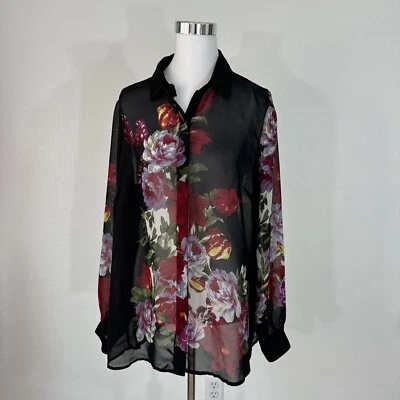 Dressbarn блузка женщины 1 X чистый черный цветочный длинным рукавом Dess карьера винтажный - Изображение 1 из 4